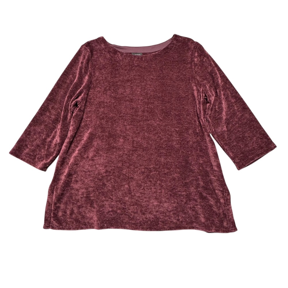 J Jill Wearever Chenille Knit Tunic‎ Sweater Sz XL Burgundy 3/4 Sleeve Boatneck